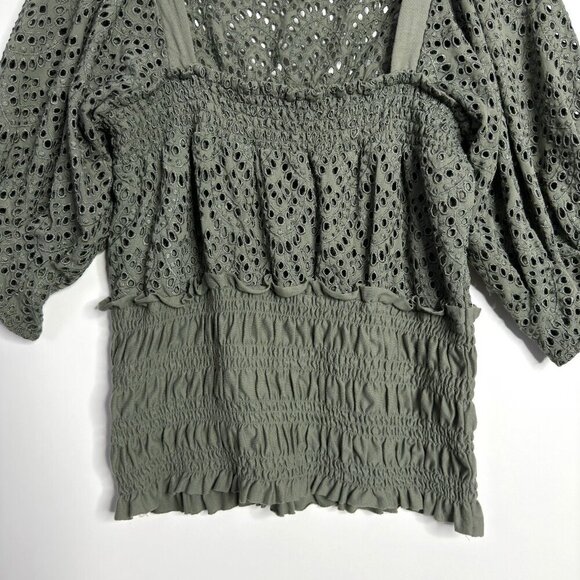 ANTHROPOLOGIE Sage Smocked Eyelet Top - Picture 4 of 7